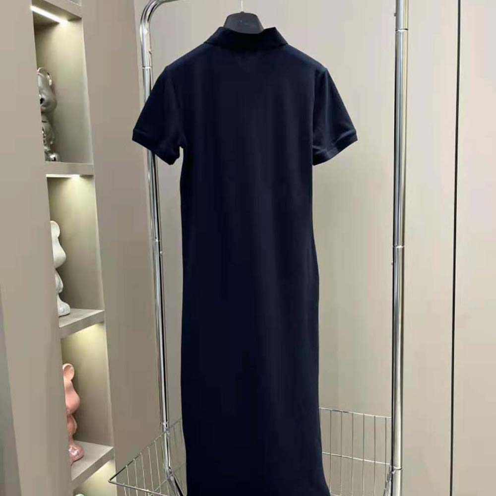 Side profile showing silhouette of Prada Women Piqué Midi-dress navy