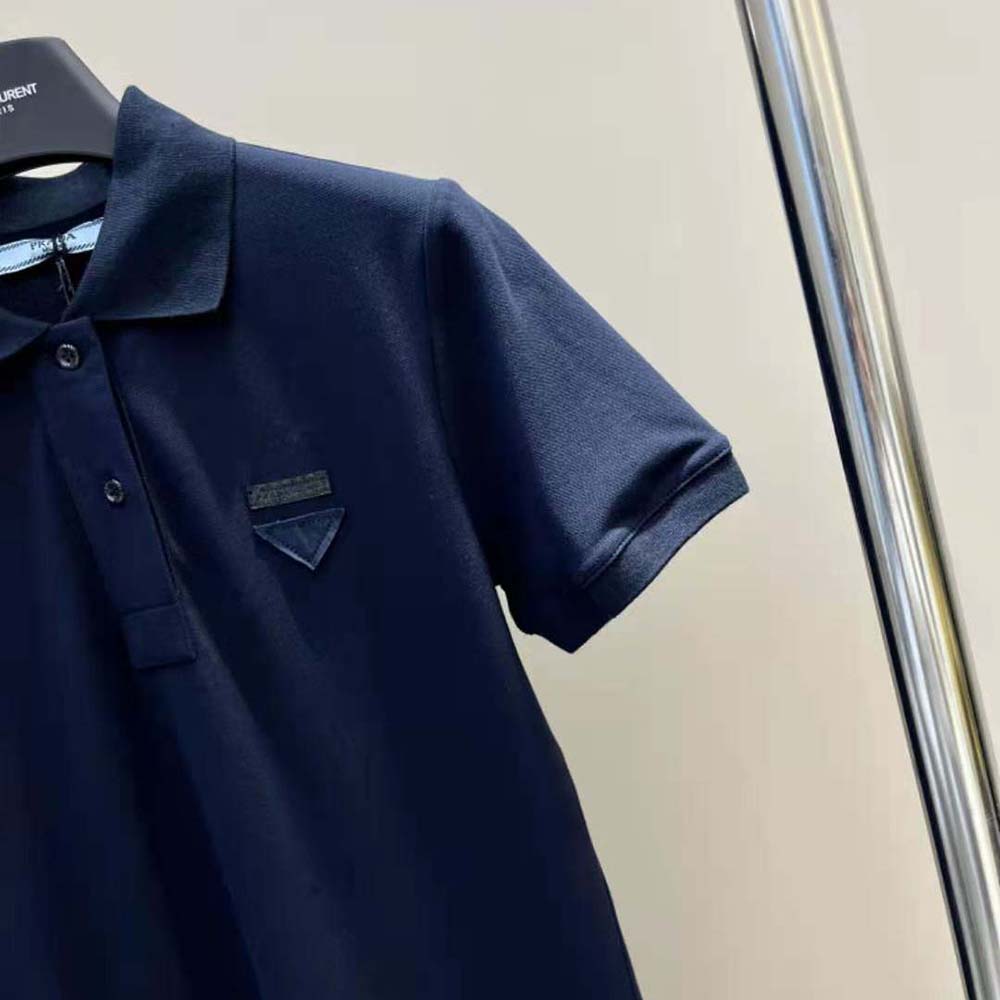 Prada Women Piqué Midi-dress with Fabric Triangle Logo-Navy - image 7