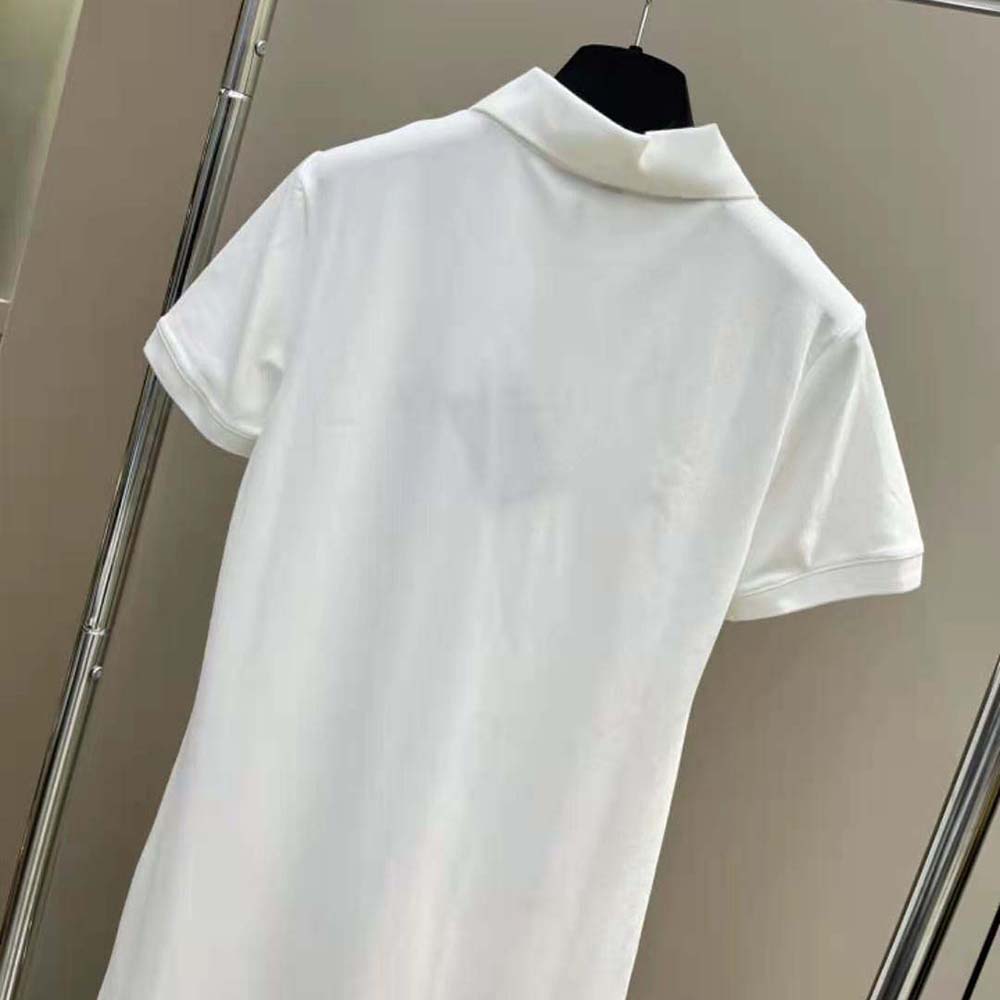 Prada Women Piqué Midi-dress with Fabric Triangle Logo-White - image 5