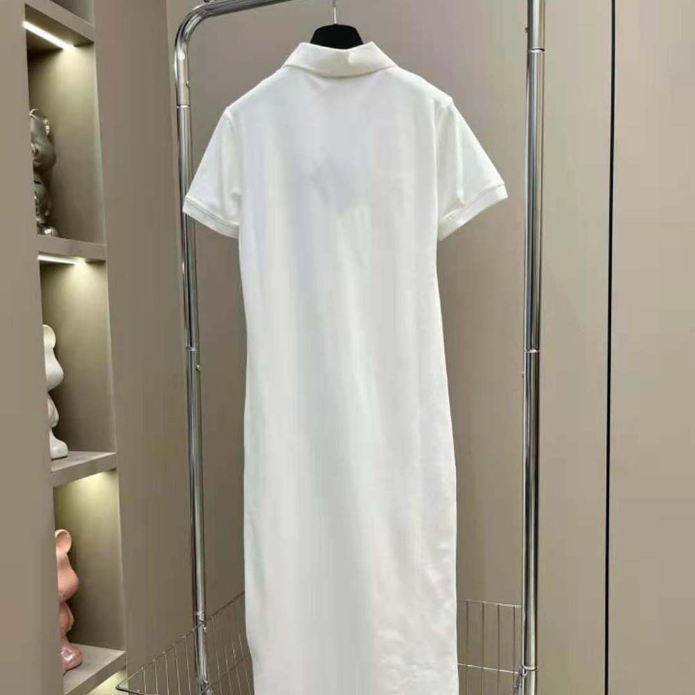 Side angle showing silhouette of Prada Women Piqué Midi-dress white