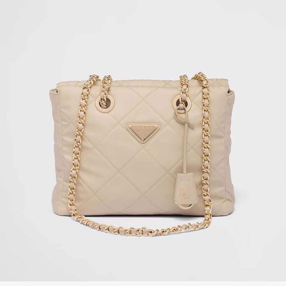Front view of Prada Women Re-Edition 1995 Chaîne Re-Nylon Tote Bag-Beige