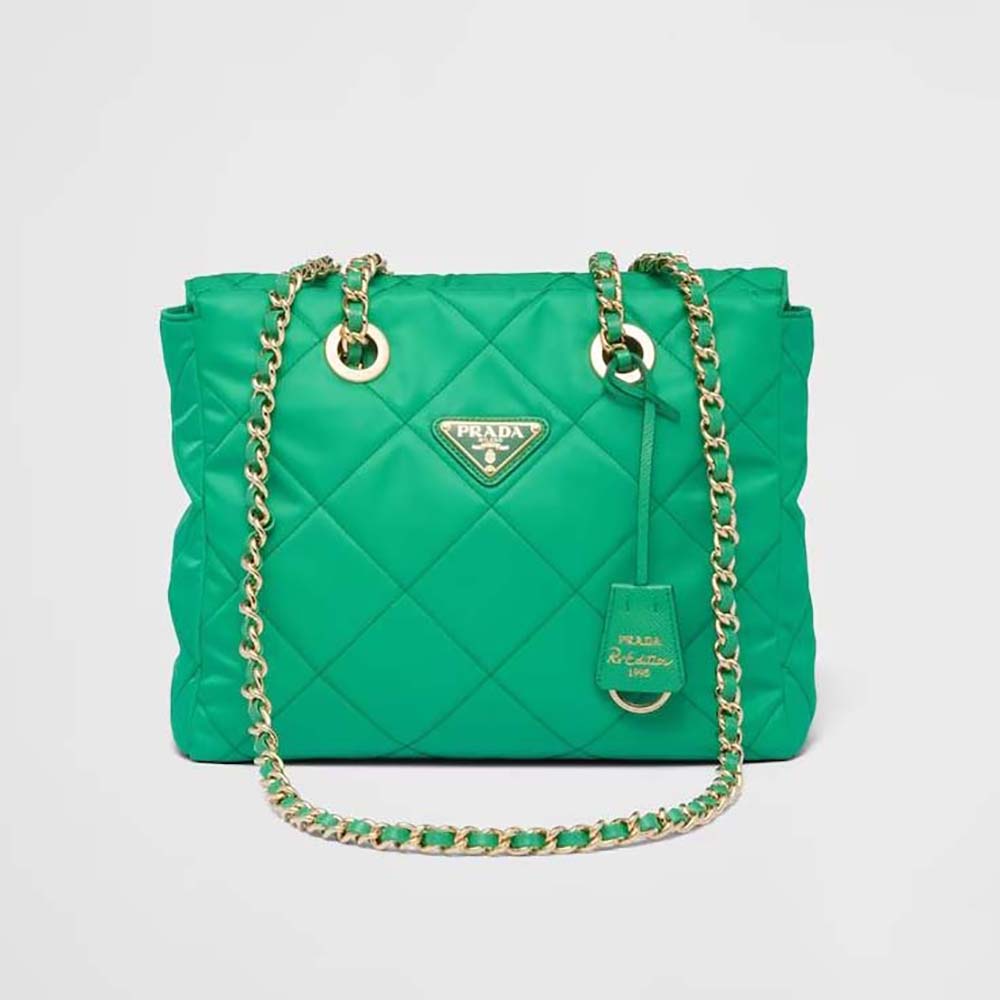 Front view of Prada Women Re-Edition 1995 Chaîne Re-Nylon Tote Bag-Green