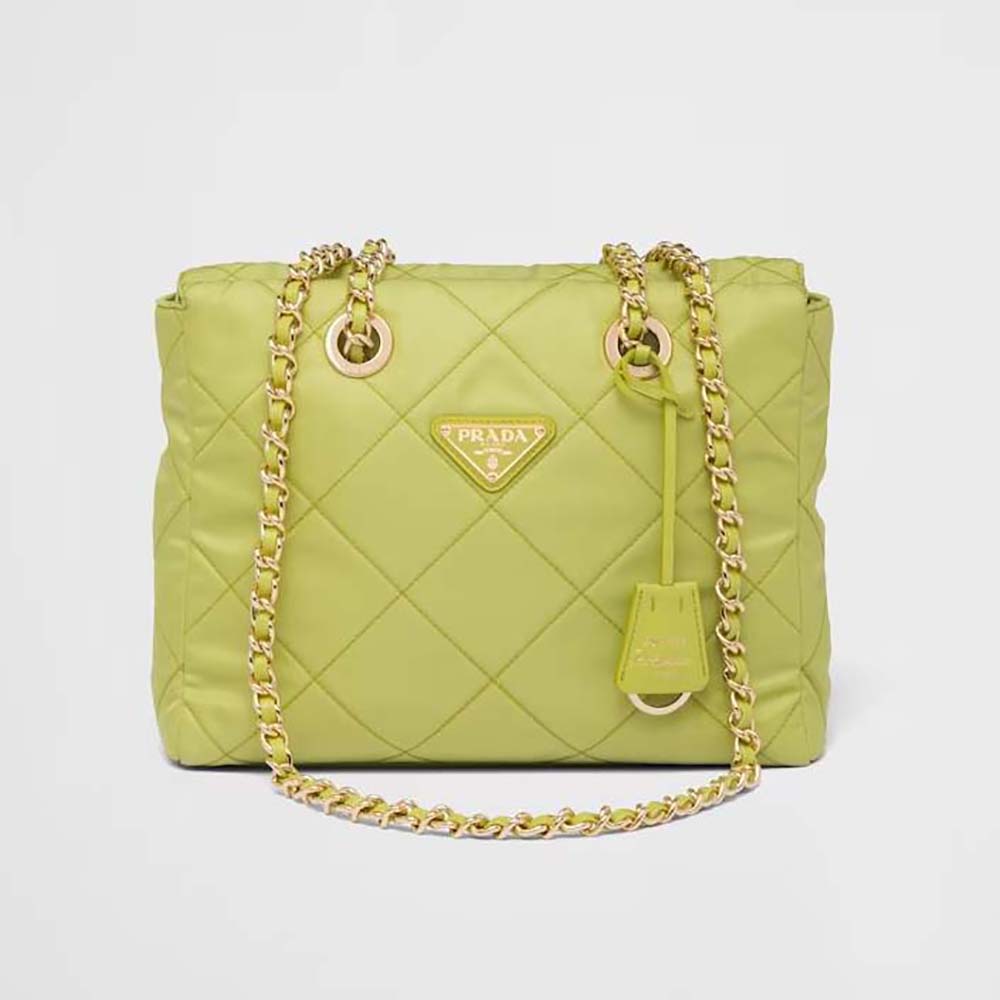Front view of Prada Women Re-Edition 1995 Chaîne Re-Nylon Tote Bag-Lime