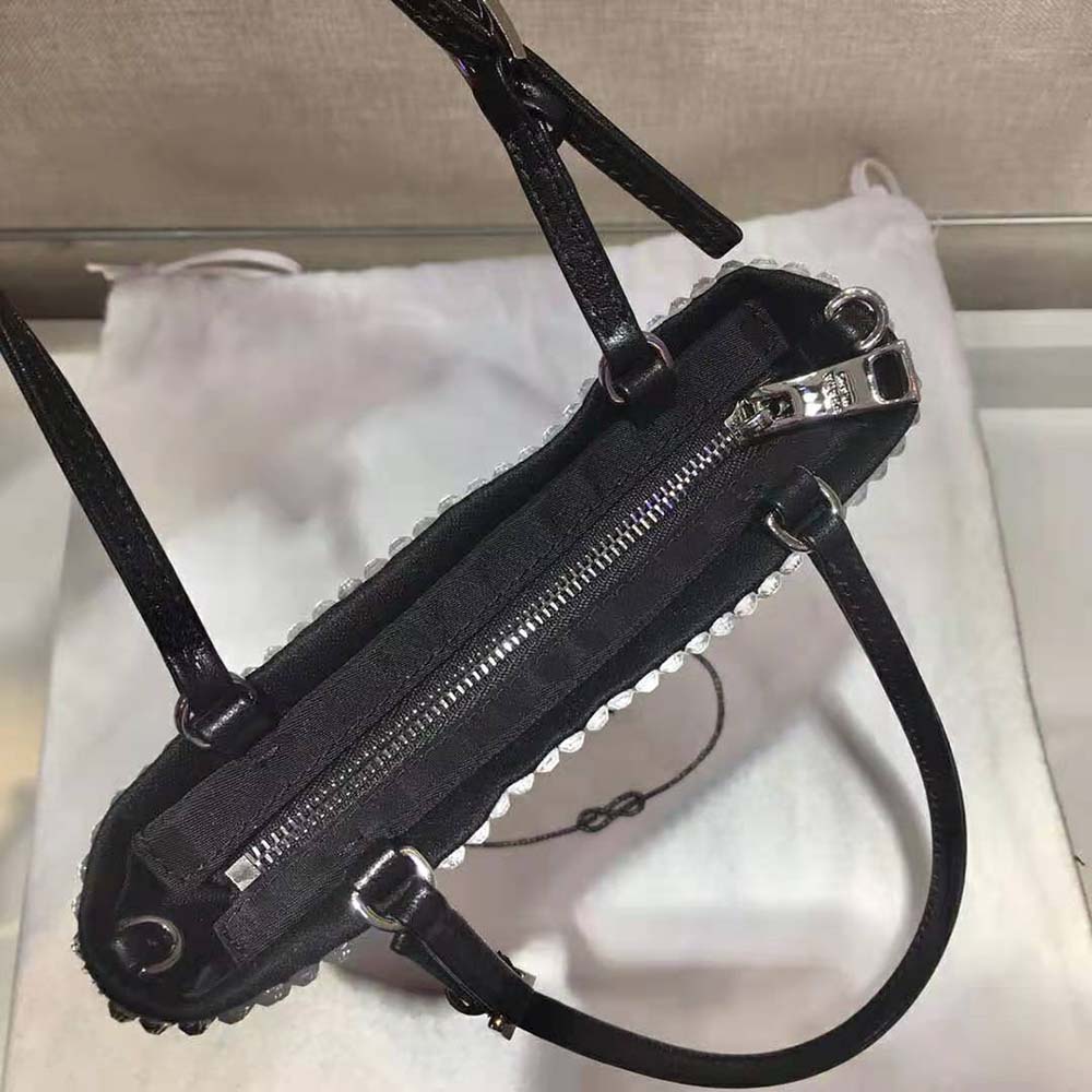 Prada Women Satin Handbag with Crystals-Black - image 7