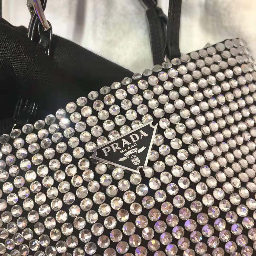 Prada Women Satin Handbag with Crystals-Black - image 9