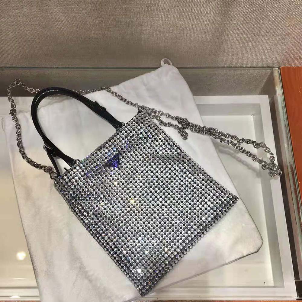 Prada Women Satin Handbag with Crystals-Black - image 5