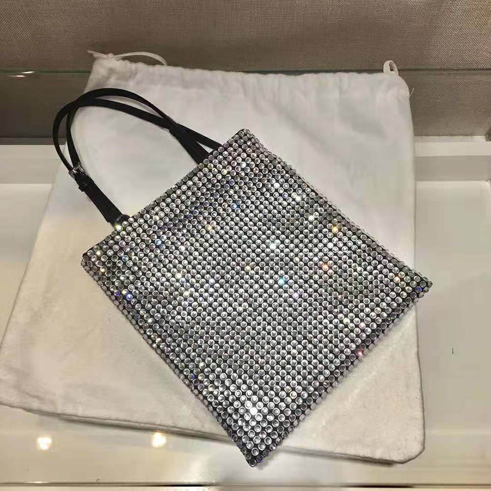 Prada Women Satin Handbag with Crystals-Black - image 4