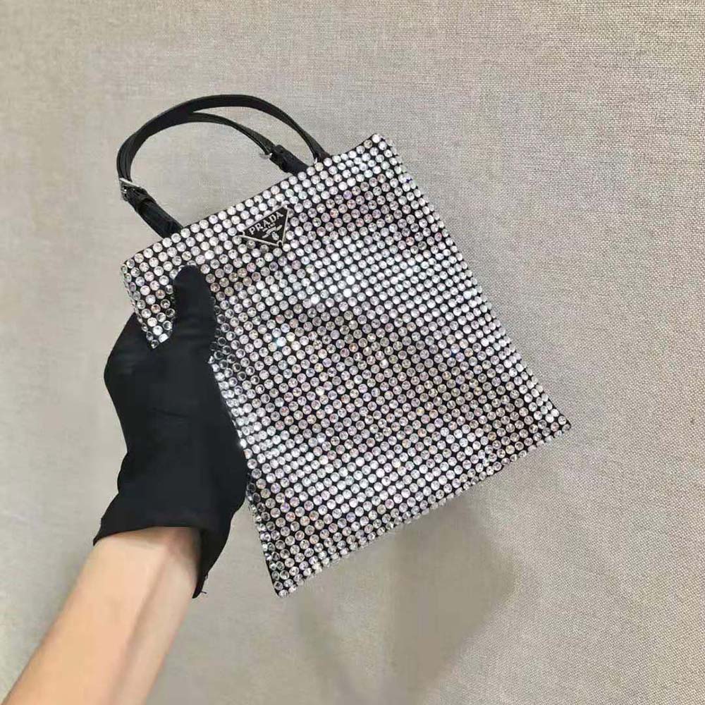 Side angle showing structured silhouette of Prada Women Satin Handbag