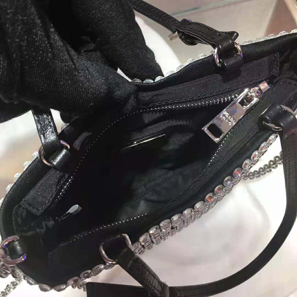 Prada Women Satin Handbag with Crystals-Black - image 8