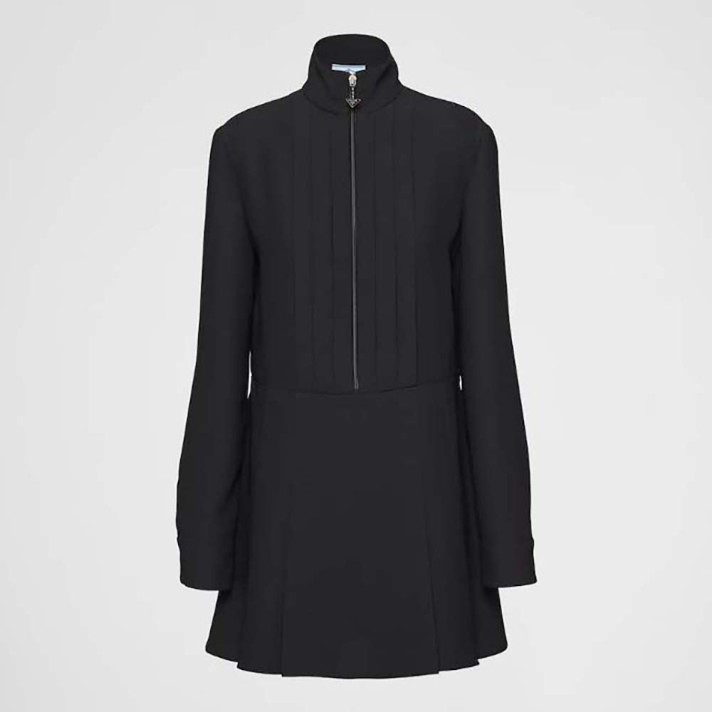 Front view of Prada Women Satin Sablé Mini-dress with enameled logo