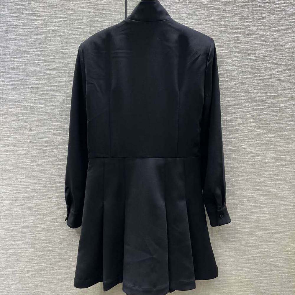 Side angle showing silhouette of Prada Women Satin Sablé Mini-dress in black