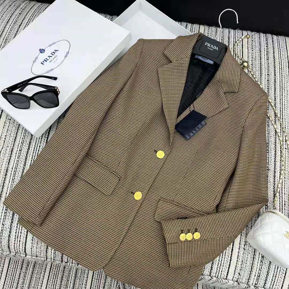 Prada Women Single-breasted Houndstooth Check Jacket - image 4