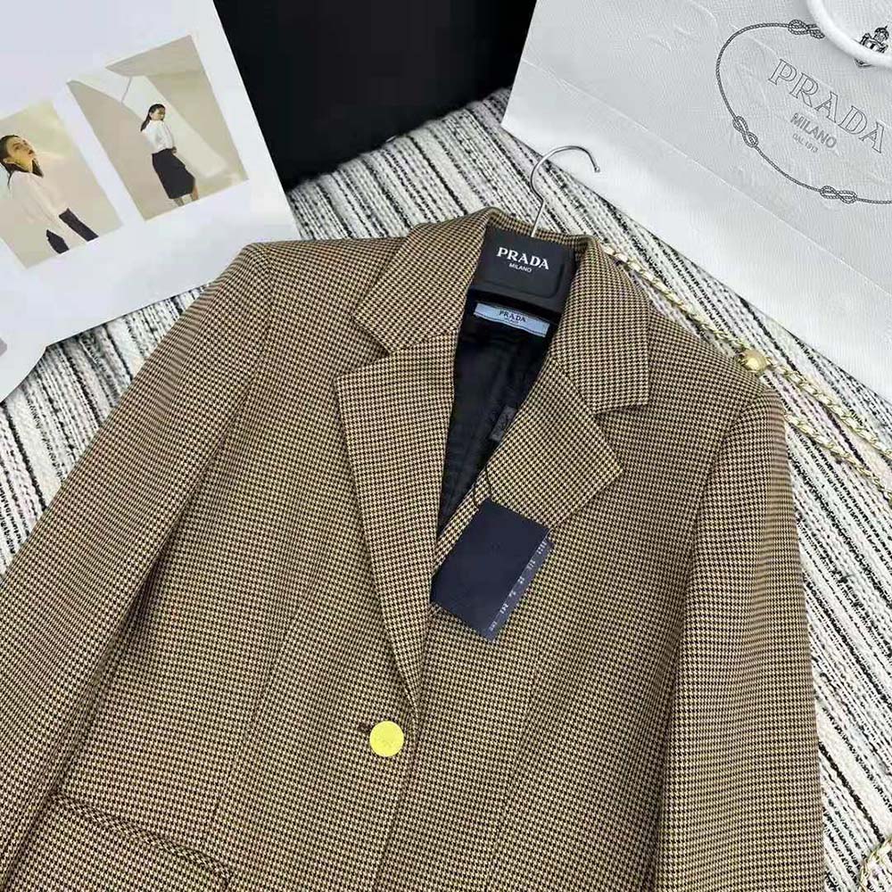 Prada Women Single-breasted Houndstooth Check Jacket - image 5