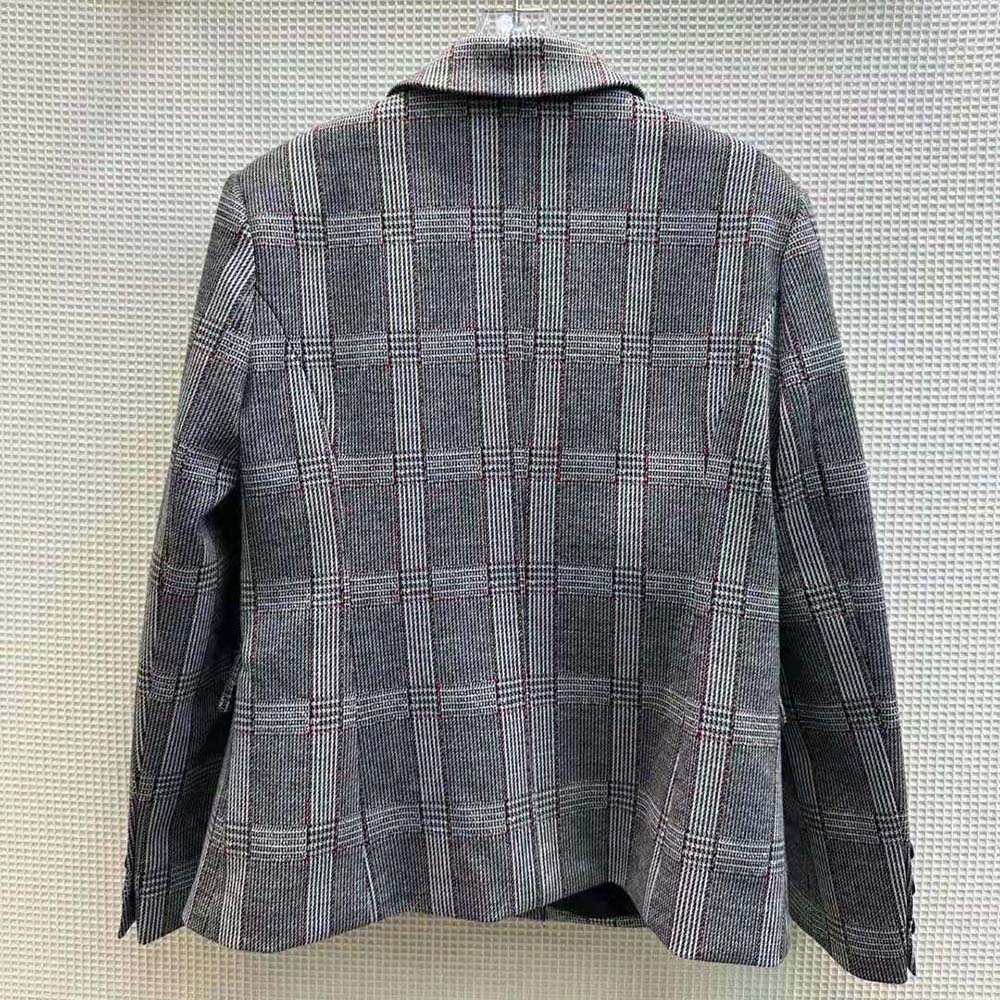 Side angle showing tailored silhouette of Prada Women Single-breasted Prince of Wales Jacket