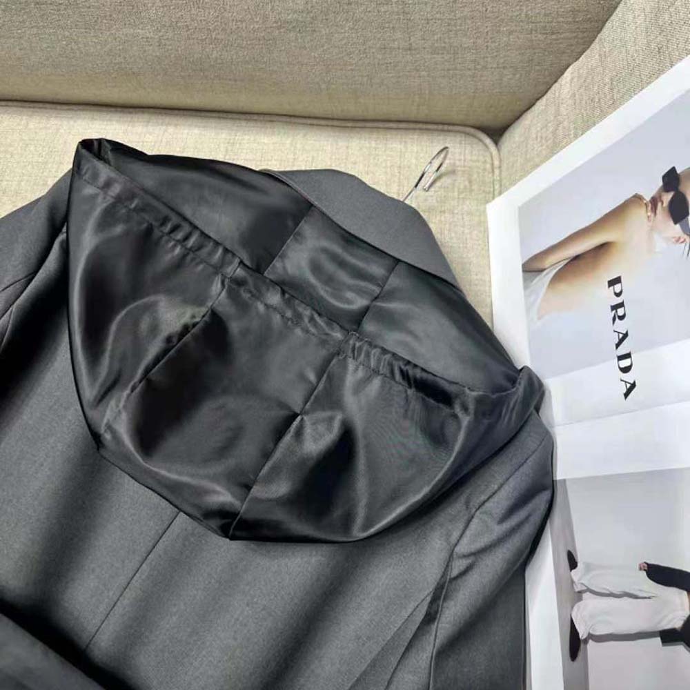 Prada Women Single-breasted Wool and Re-Nylon Jacket-Black - image 9