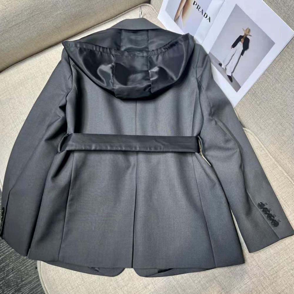 Prada Women Single-breasted Wool and Re-Nylon Jacket-Black - image 4