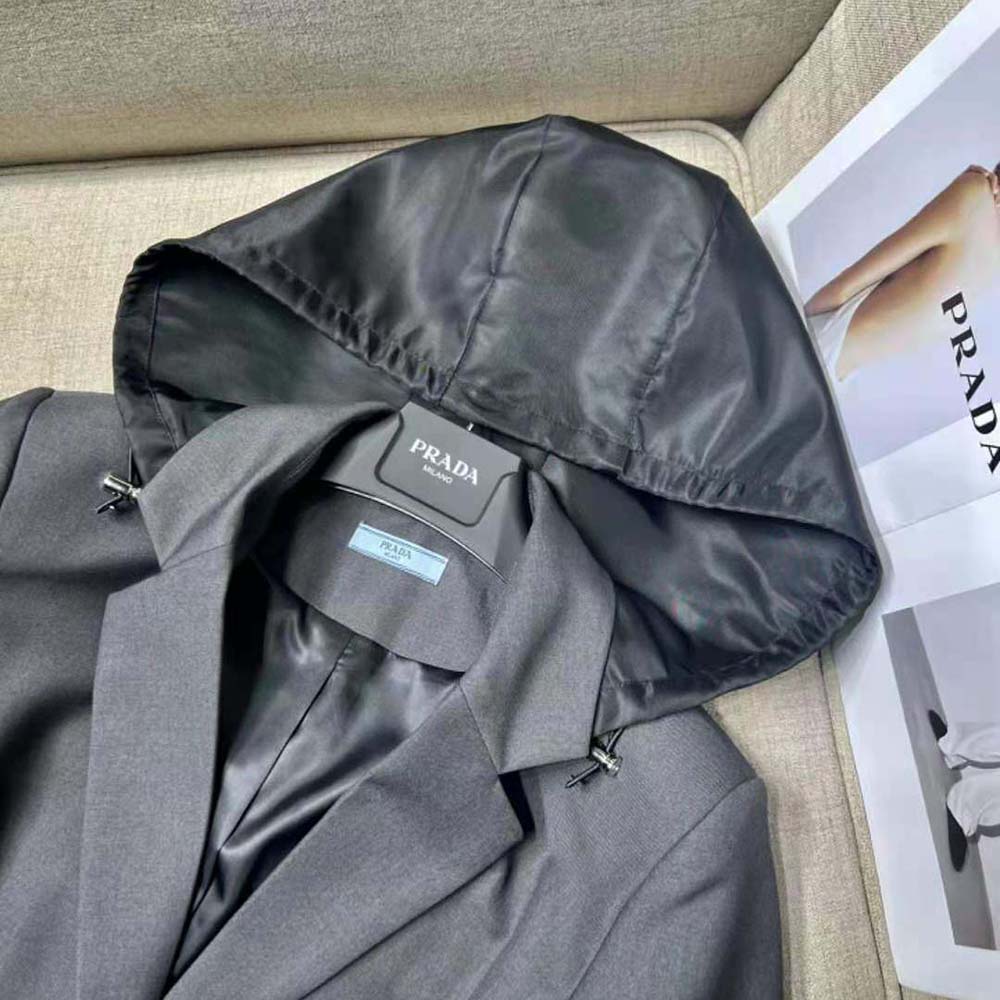 Prada Women Single-breasted Wool and Re-Nylon Jacket-Black - image 5