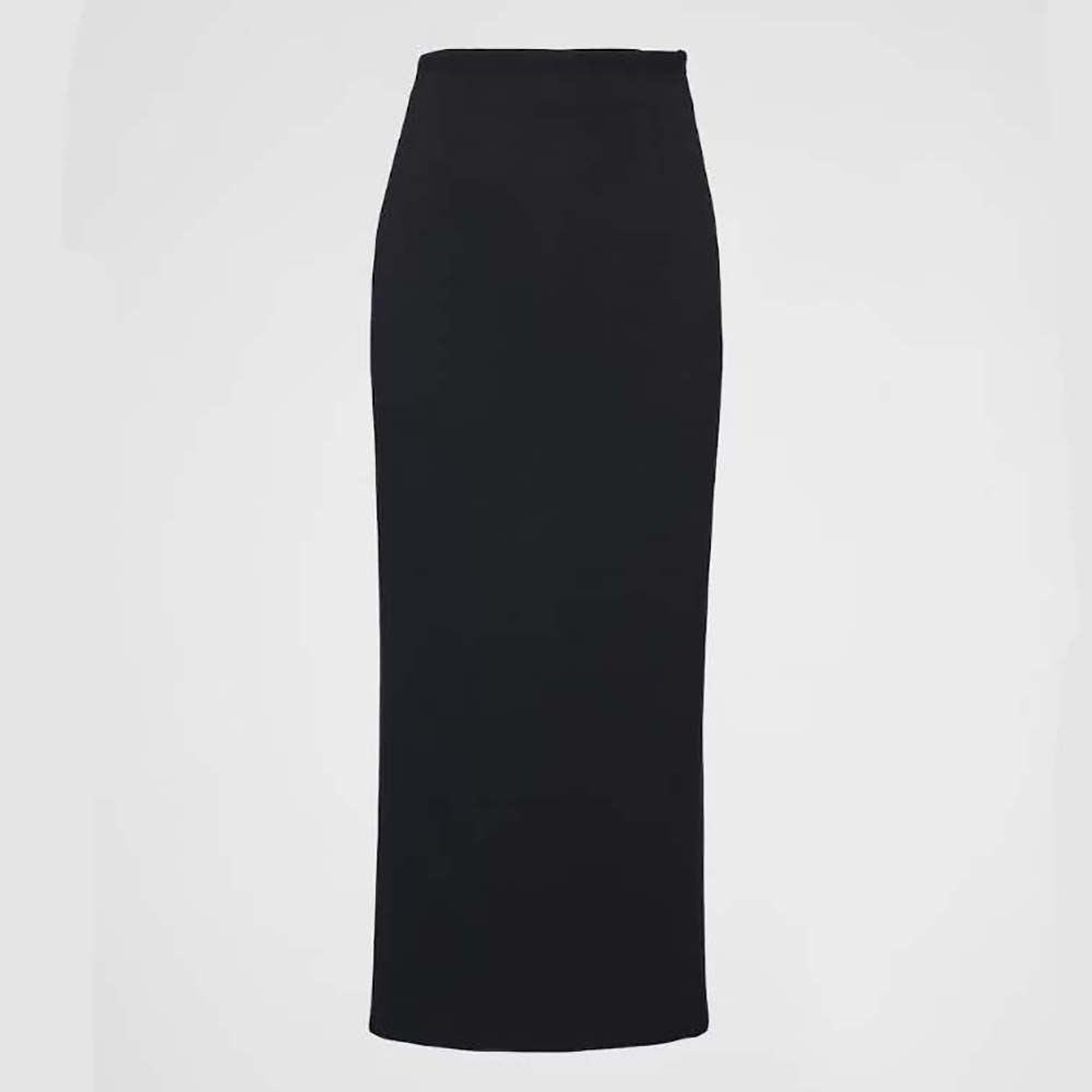 Front view of Prada Women Stretch Natté Midi-Skirt in black