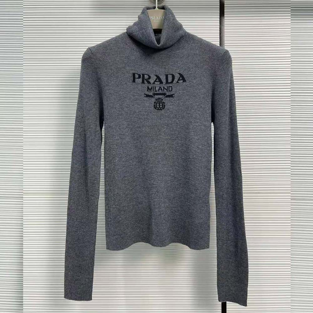 Close-up of turtleneck collar on Prada Women Superfine Wool Sweater