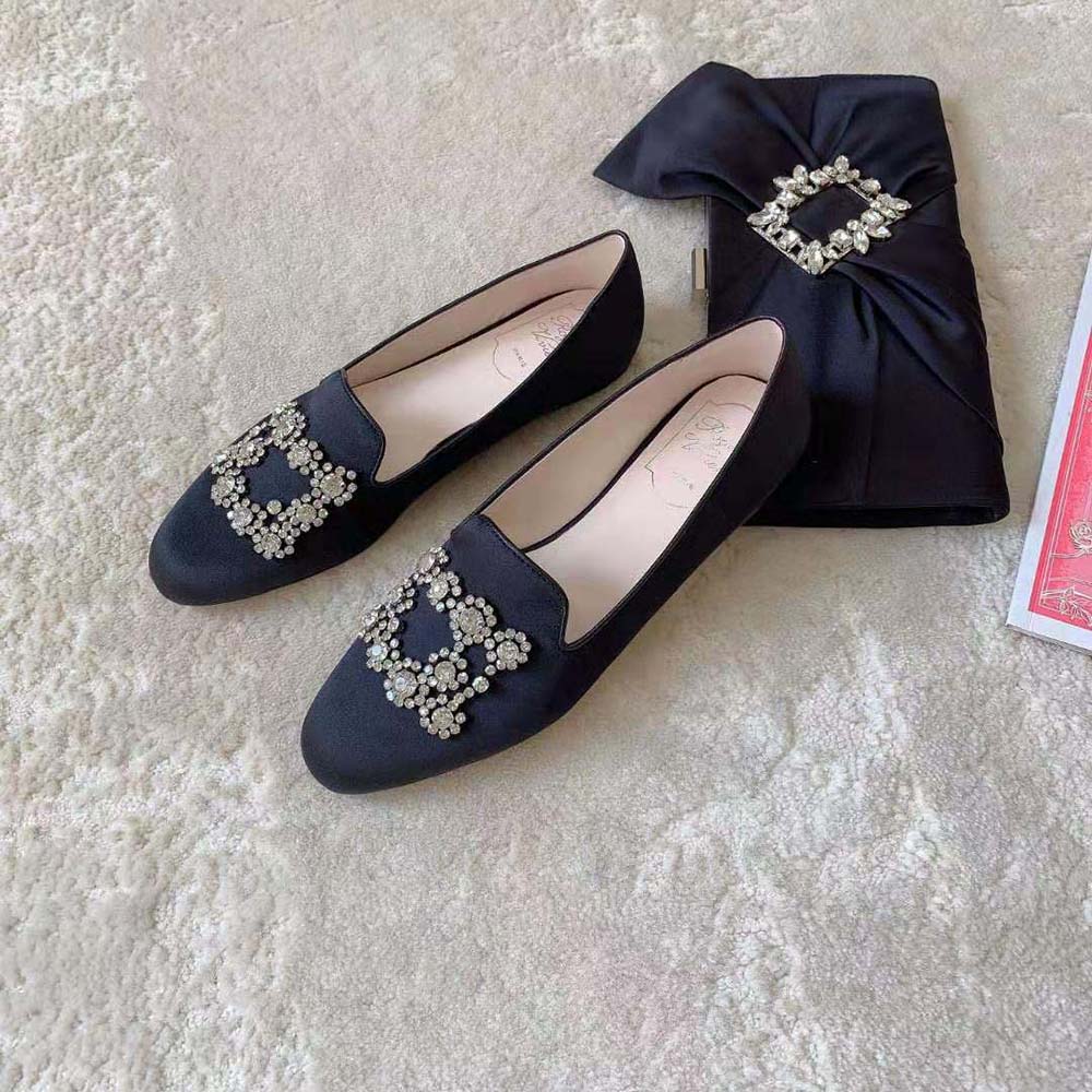 Roger Vivier Women Flower Strass Embroidered Buckle Loafers in Satin - image 4