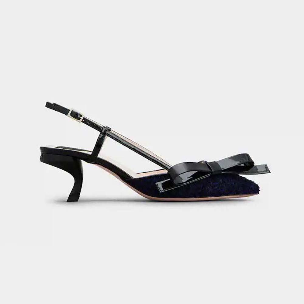 Side view of Roger Vivier Women Virgule Bow Slingback Pumps in Fabric-Black