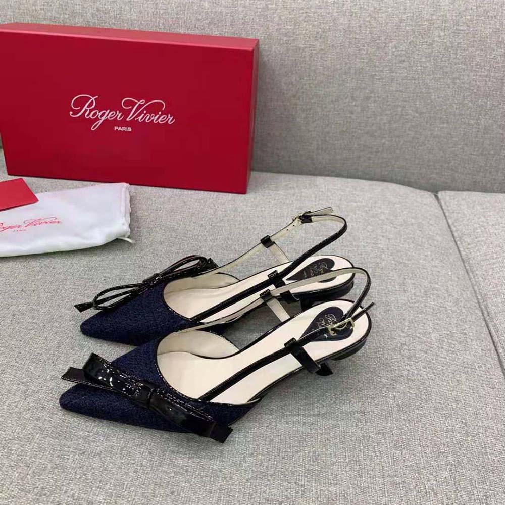 Roger Vivier Women Virgule Bow Slingback Pumps in Fabric-Black - image 4