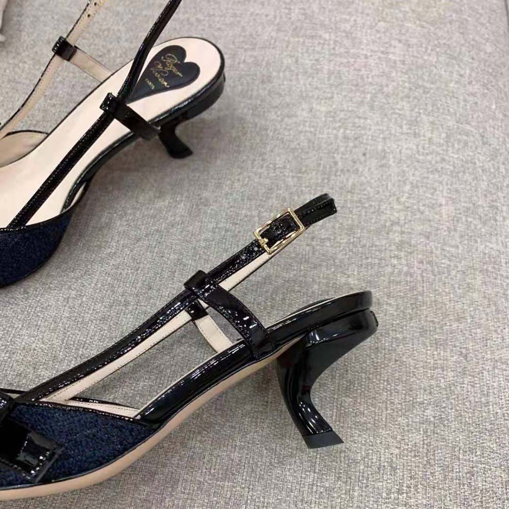 Roger Vivier Women Virgule Bow Slingback Pumps in Fabric-Black - image 9