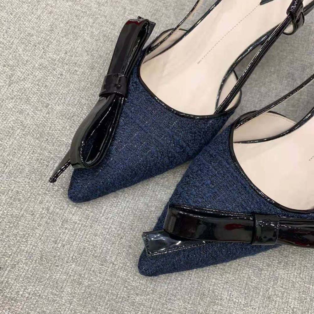 Roger Vivier Women Virgule Bow Slingback Pumps in Fabric-Black - image 7