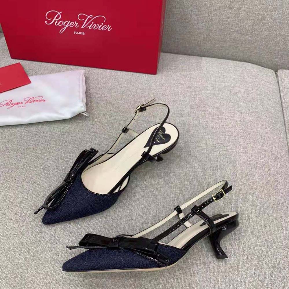 Roger Vivier Women Virgule Bow Slingback Pumps in Fabric-Black - image 5