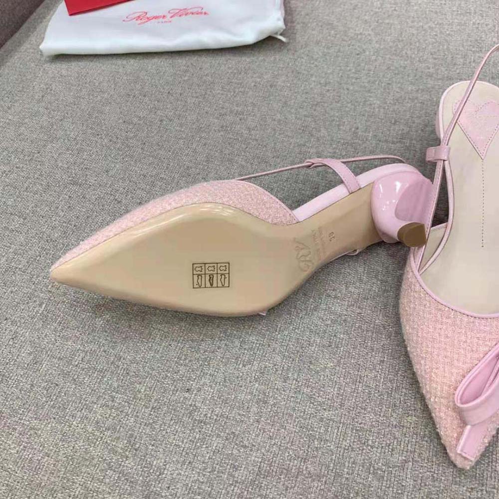 Roger Vivier Women Virgule Bow Slingback Pumps in Fabric-Pink - image 10