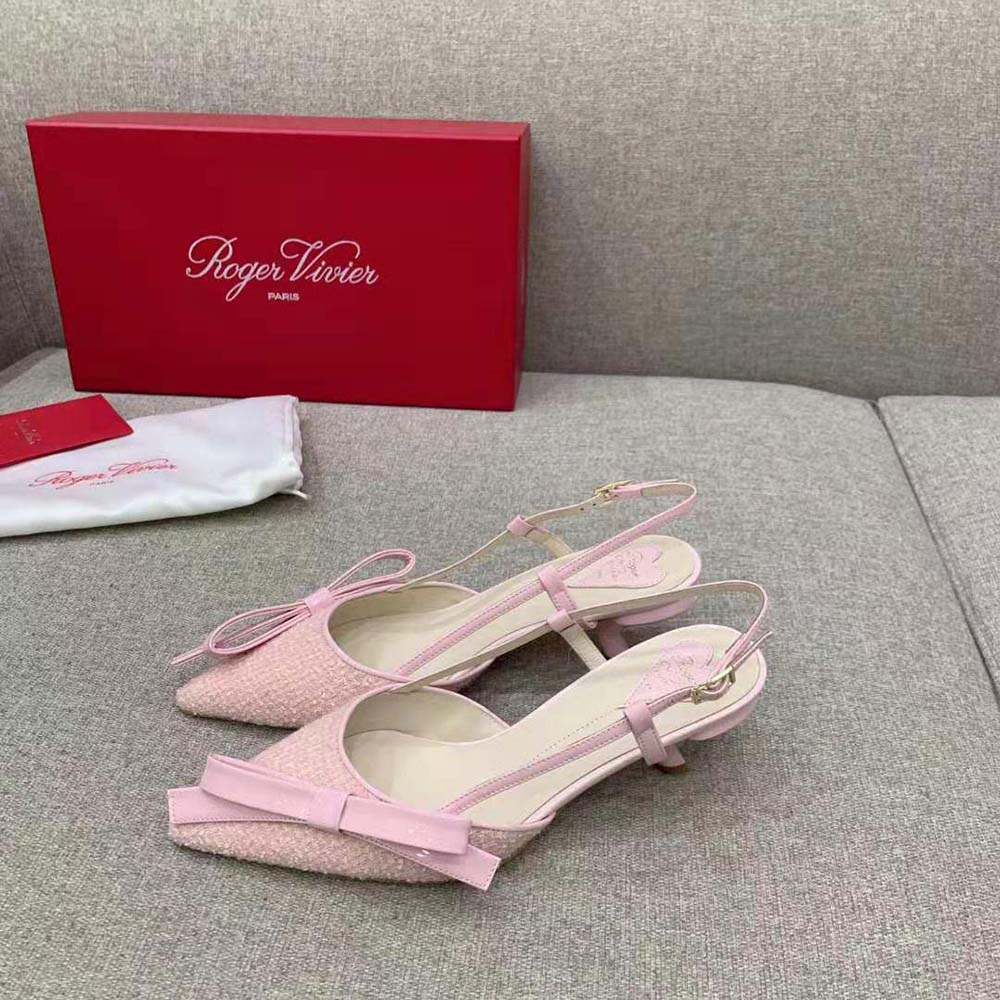 Roger Vivier Women Virgule Bow Slingback Pumps in Fabric-Pink - image 4