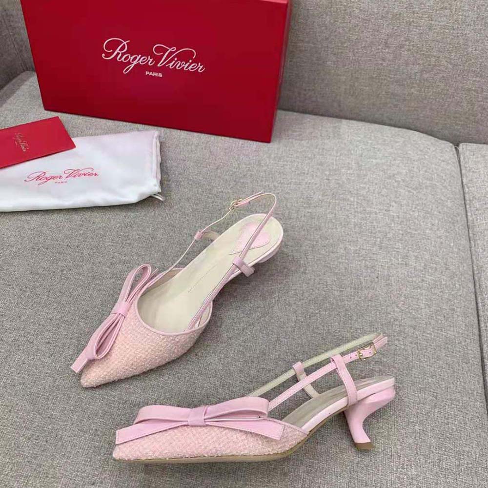Roger Vivier Women Virgule Bow Slingback Pumps in Fabric-Pink - image 5