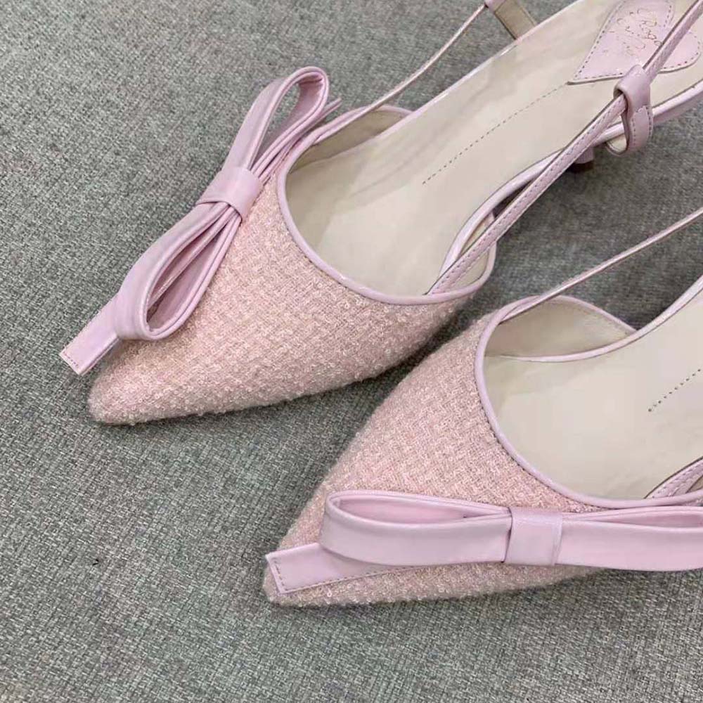 Roger Vivier Women Virgule Bow Slingback Pumps in Fabric-Pink - image 7