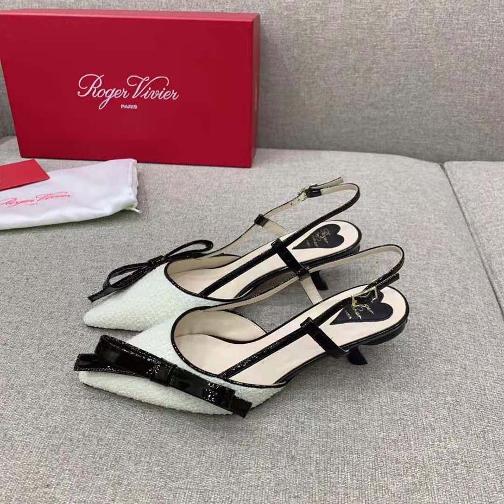 Roger Vivier Women Virgule Bow Slingback Pumps in Fabric-White - image 4
