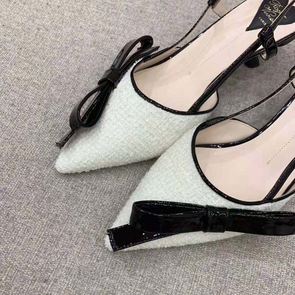 Roger Vivier Women Virgule Bow Slingback Pumps in Fabric-White - image 7