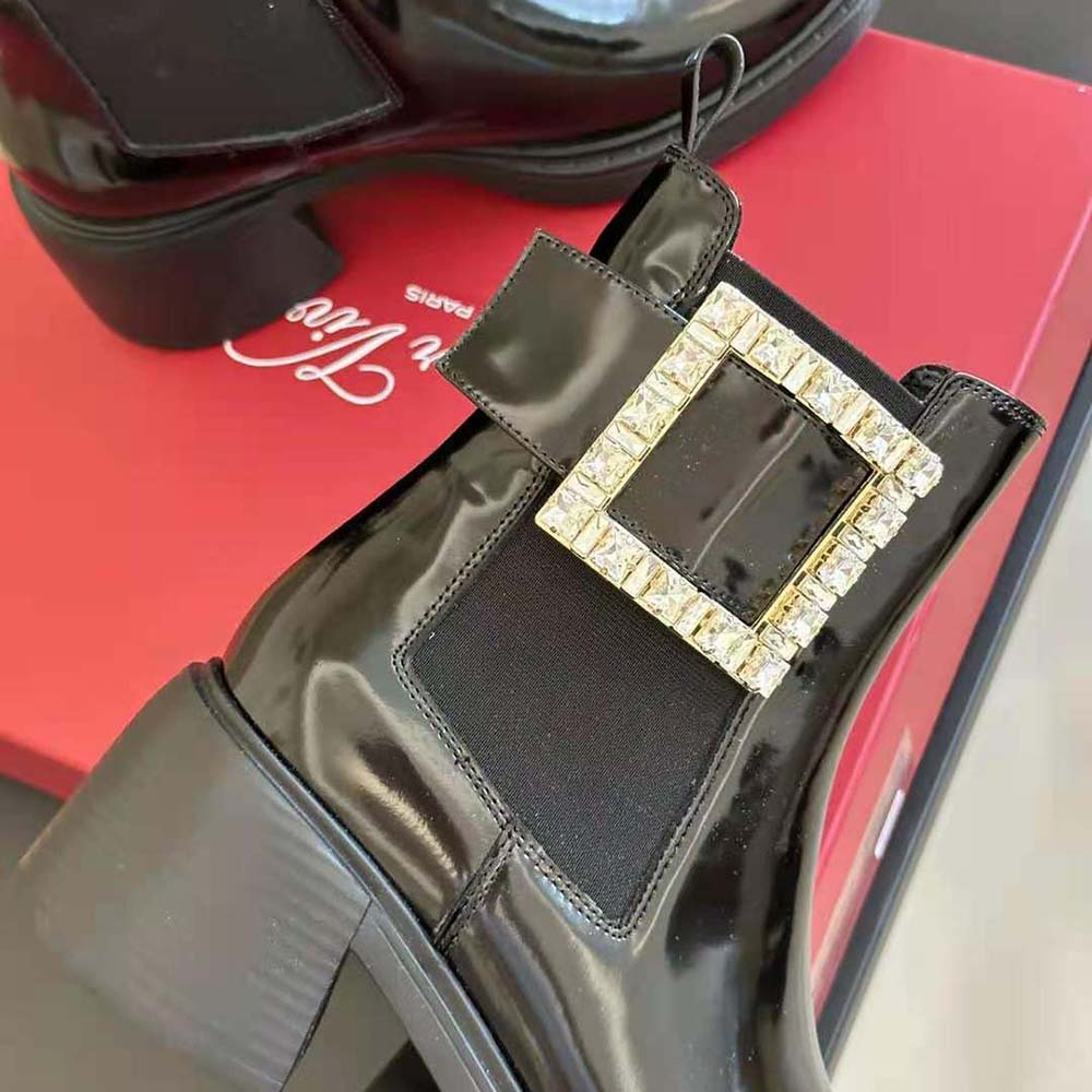 Roger Vivier Women Viv’ Rangers Strass Buckle Chelsea Ankle Boots in Patent Leather - image 8