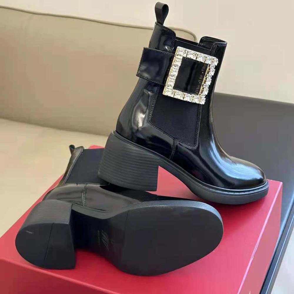 Roger Vivier Women Viv’ Rangers Strass Buckle Chelsea Ankle Boots in Patent Leather - image 6