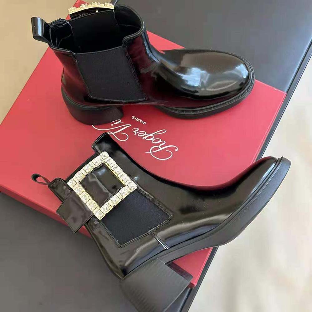 Roger Vivier Women Viv’ Rangers Strass Buckle Chelsea Ankle Boots in Patent Leather - image 7