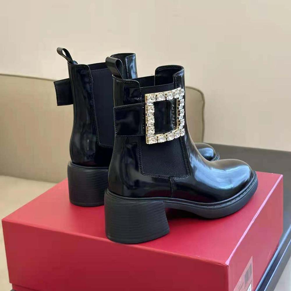 Roger Vivier Women Viv’ Rangers Strass Buckle Chelsea Ankle Boots in Patent Leather - image 4