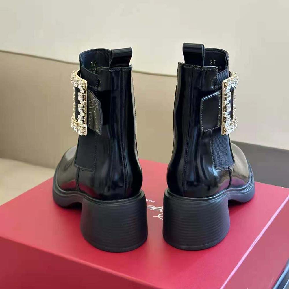 Roger Vivier Women Viv’ Rangers Strass Buckle Chelsea Ankle Boots in Patent Leather - image 5