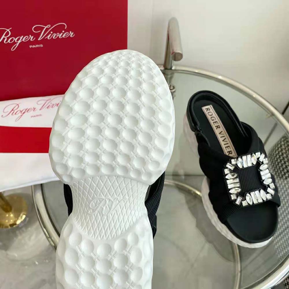 Roger Vivier Women Viv’ Run Light Strass Buckle Sandals in Fabric-Black - image 10