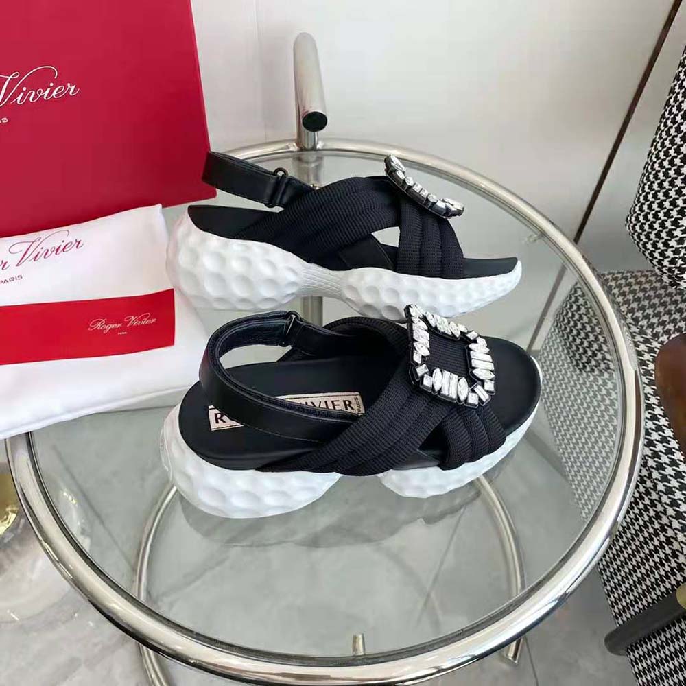 Top view showing fabric texture on Roger Vivier Women Viv’ Run Light Strass Buckle Sandals