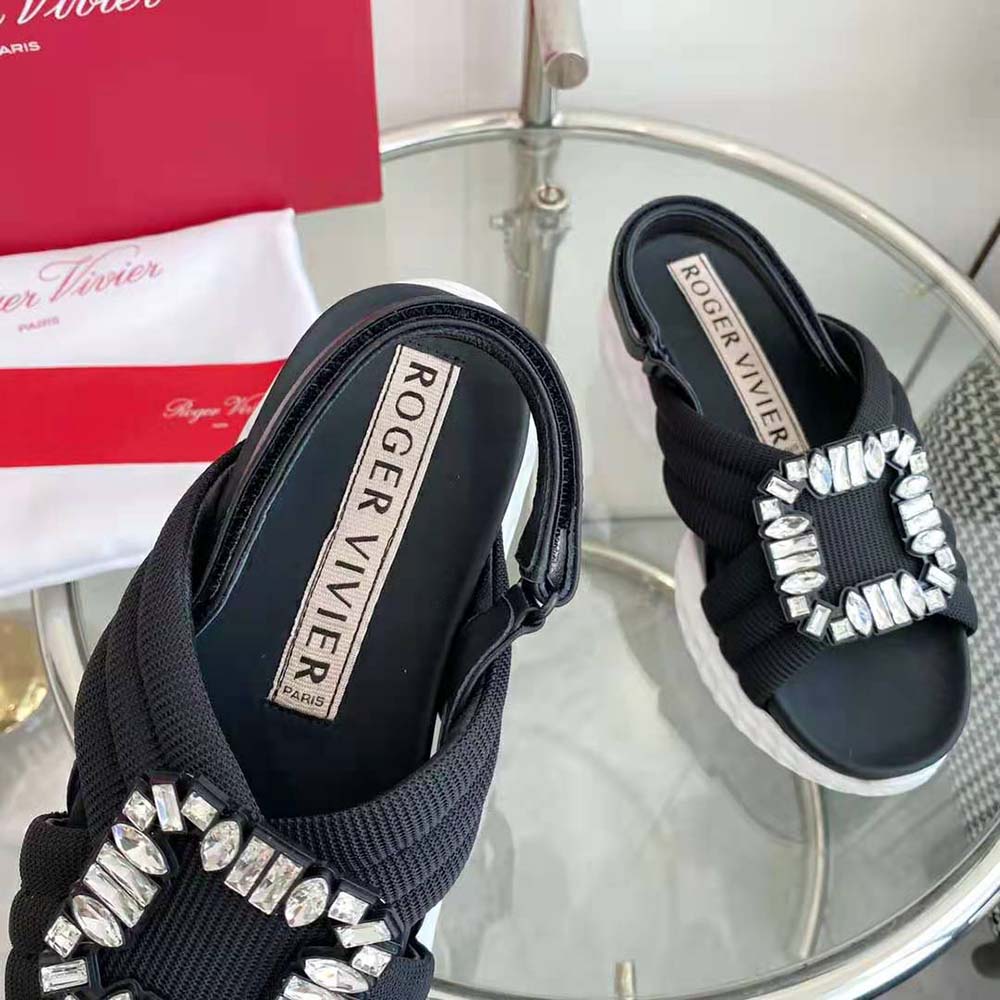 Roger Vivier Women Viv’ Run Light Strass Buckle Sandals in Fabric-Black - image 7