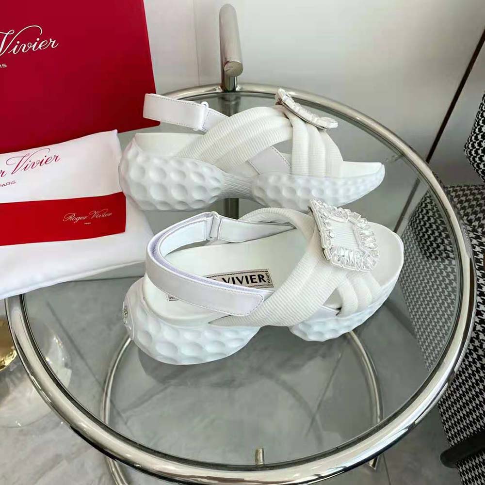 Top-down view highlighting open-toe design of Roger Vivier Women Viv’ Run Light Strass Buckle Sandals