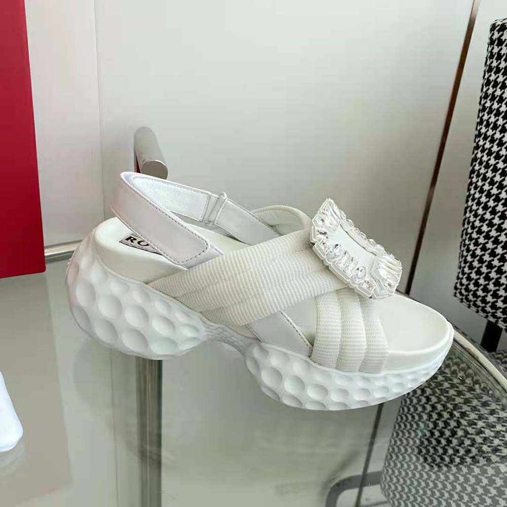 Roger Vivier Women Viv’ Run Light Strass Buckle Sandals in Fabric-White - image 6