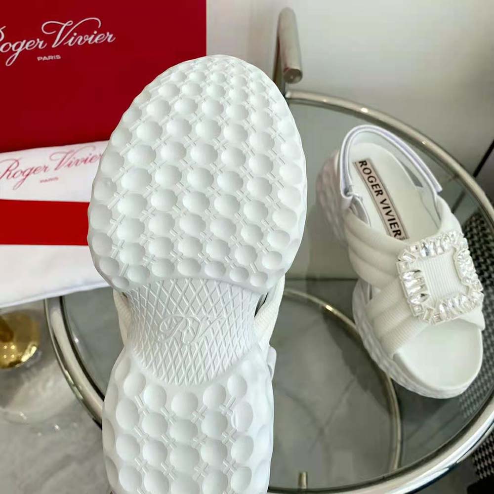 Roger Vivier Women Viv’ Run Light Strass Buckle Sandals in Fabric-White - image 9
