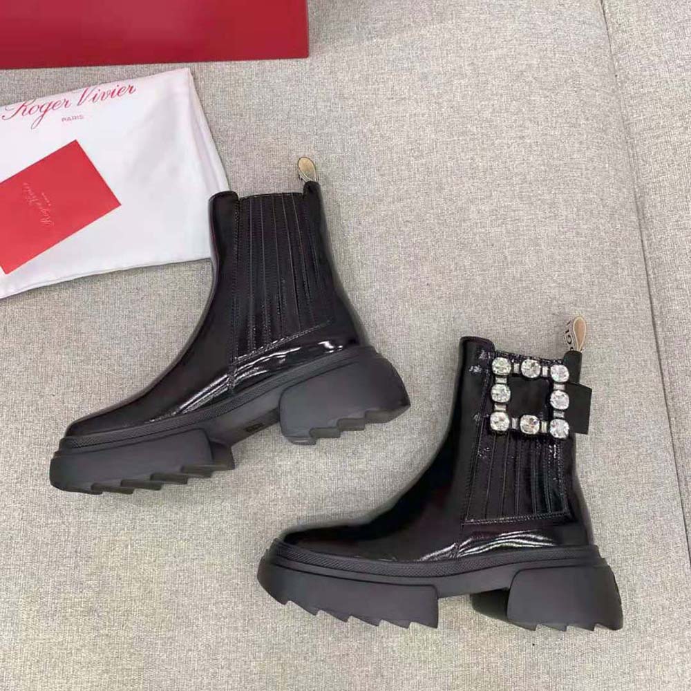 Roger Vivier Women Wallaviv Strass Buckle Chelsea Ankle Boots in Patent Leather - image 5