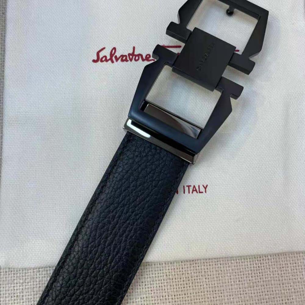 Salvatore Ferragamo Men Reversible and Adjustable Gancini Belt-Black - image 5