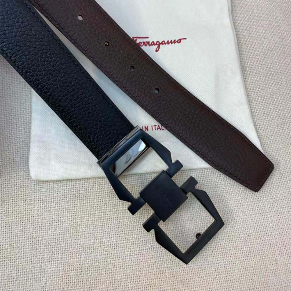 Salvatore Ferragamo Men Reversible and Adjustable Gancini Belt-Black - image 7