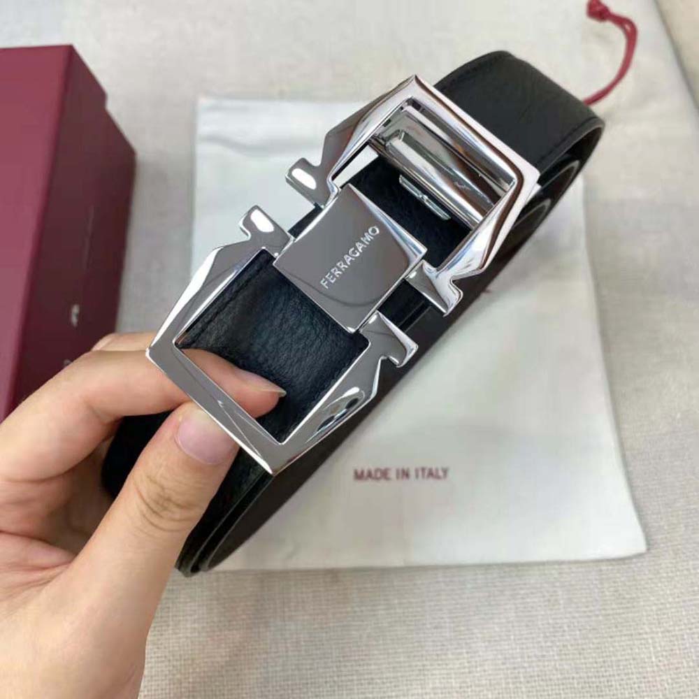 Salvatore Ferragamo Men Reversible and Adjustable Gancini Belt-Silver - image 4